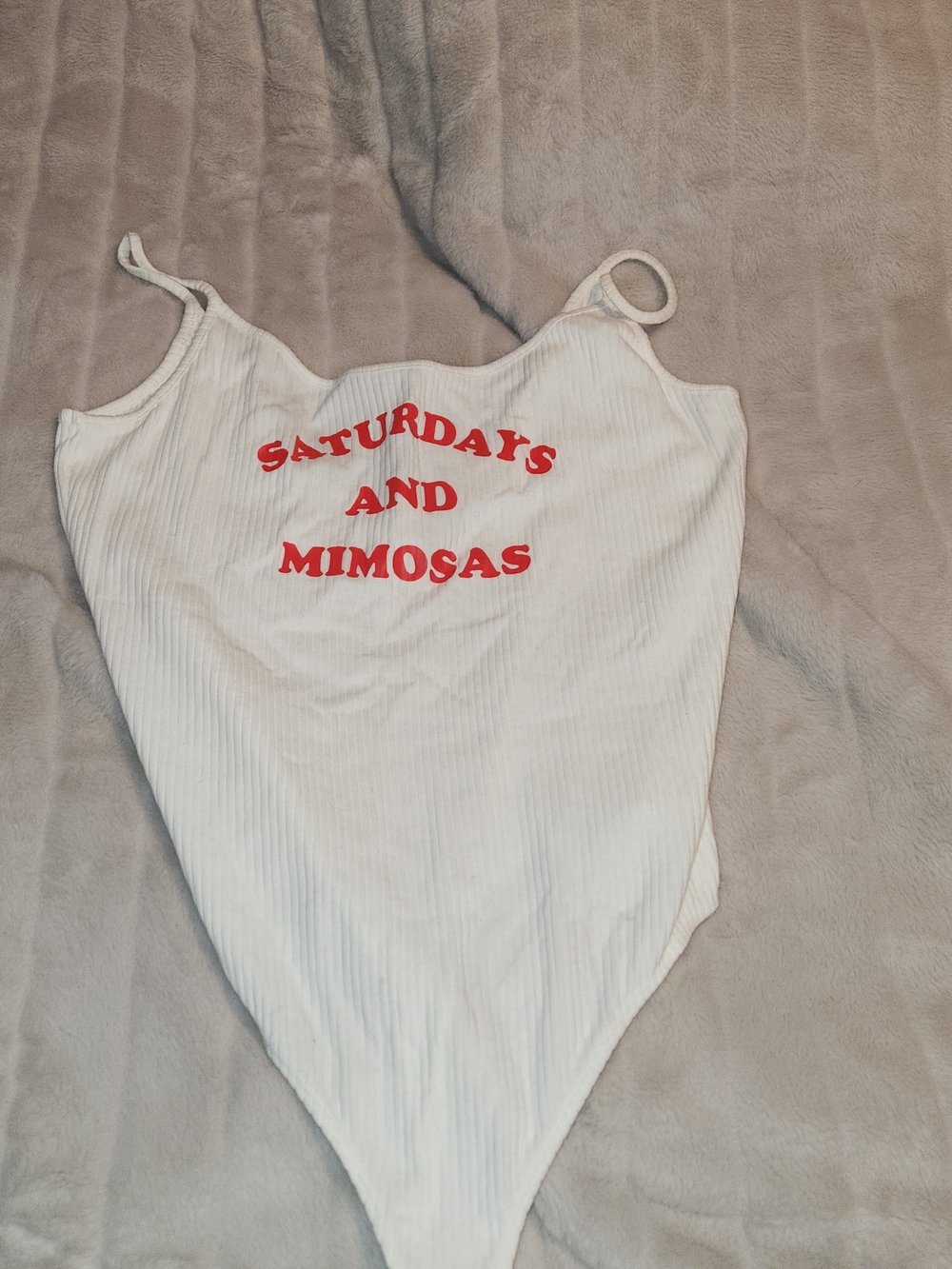 White Bodysuit with Red 'Saturdays and Mimosas' Print